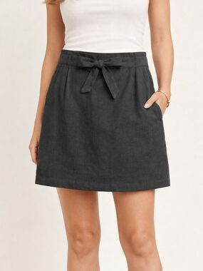 Dynamite Black Tie-Waist A-Line Linen Skirt Tie Front Linec Sized Large